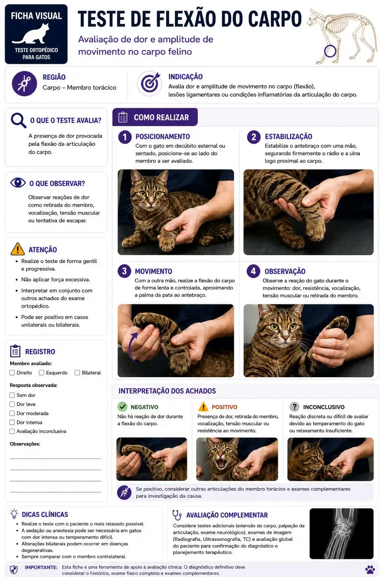 Ficha visual do teste de flexão do carpo em gatos